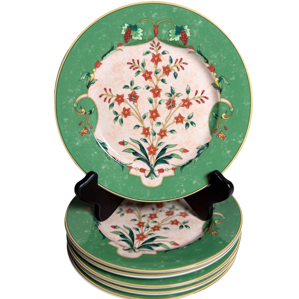 VTG Solafrance Paris Taj Mahal J Brouard Spal Salad Plates Set of 6 Green Floral